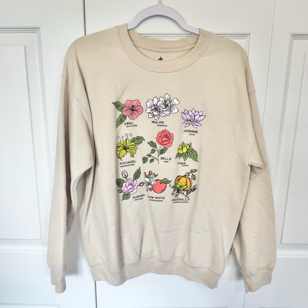 Disney Princess Beige Floral Graphic Sweatshirt MEDIUM